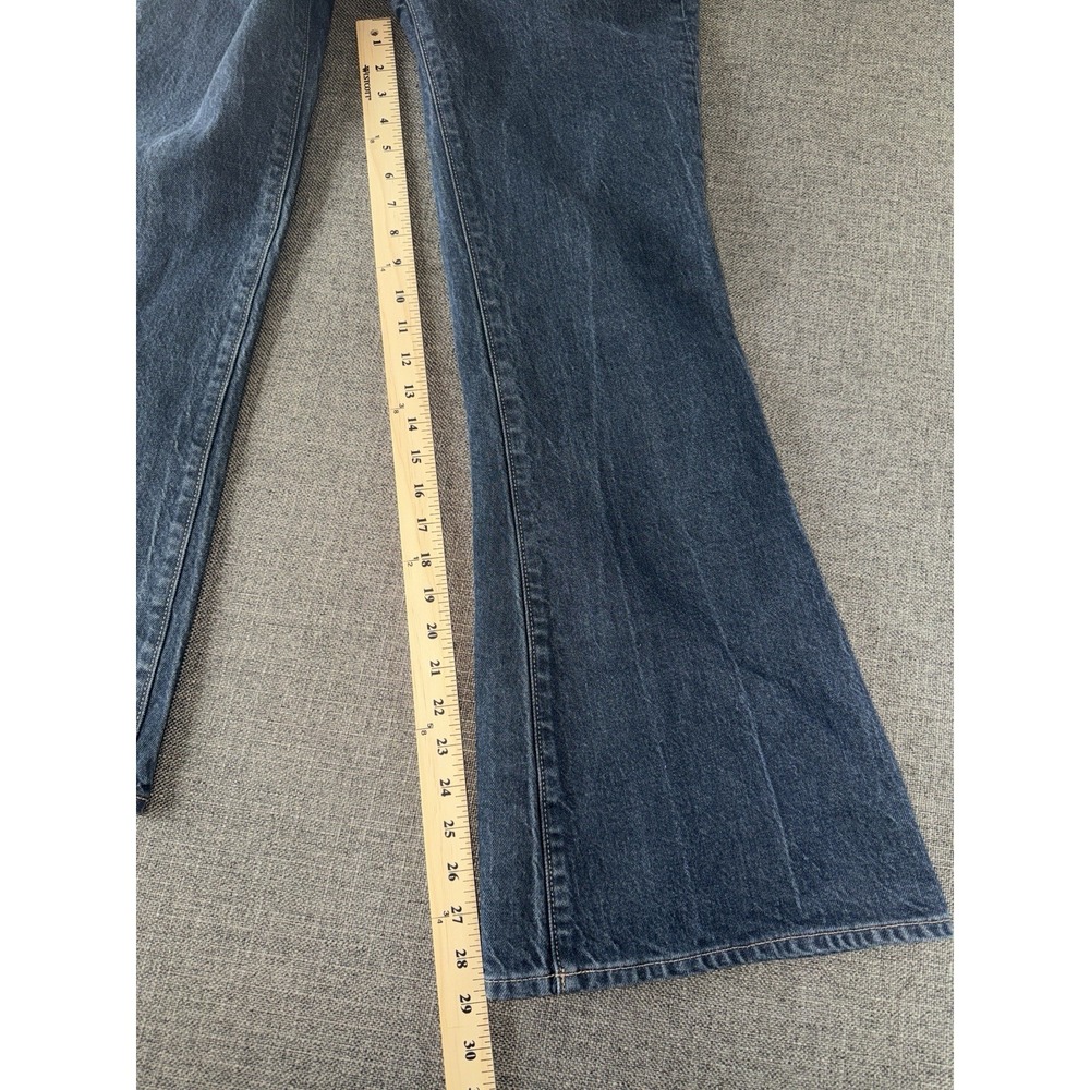 Express 70s Flare Mid Rise Jeans Women's Size 2 Short Dark Wash Wide Leg - Picture 8 of 10